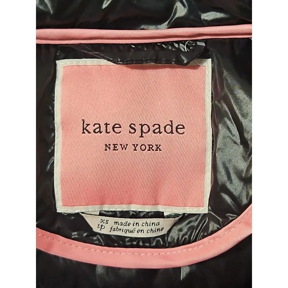 Kate Spade‎ Down Puffer Hooded Black Jacket Womens Size XS Heart